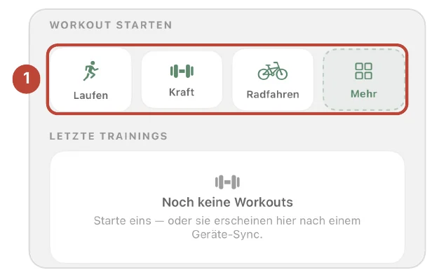 Workout starten mit Laufen, Kraft, Radfahren und Mehr